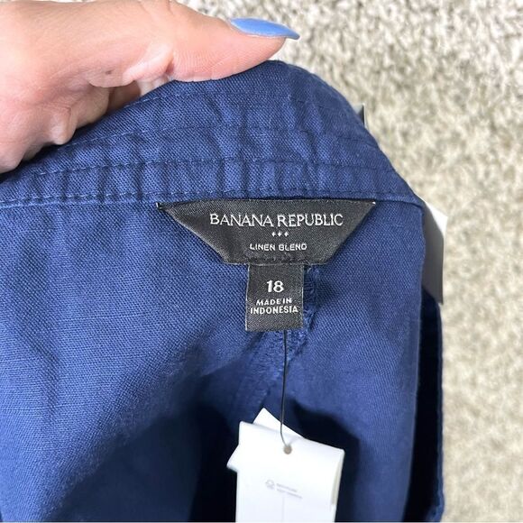 Banana Republic Skirt Women’s 18 Navy Blue Front Button Linen Blend Mini NWT - Picture 2 of 7